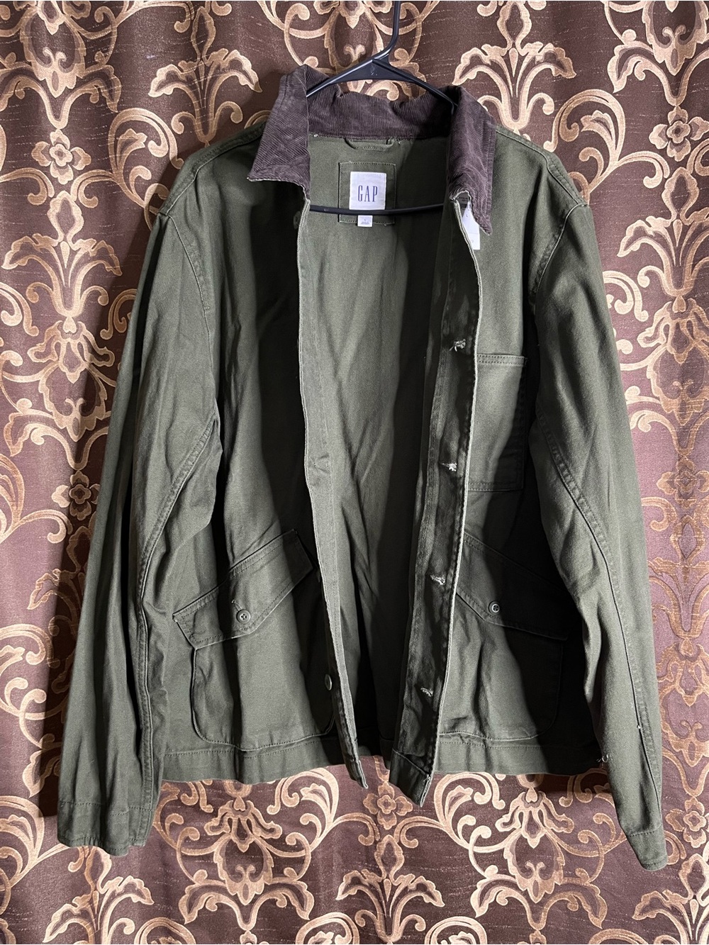 GAP Men’s Olive Green Field Jacket with Dark Brown Corduroy Collar - Picture 5 of 10